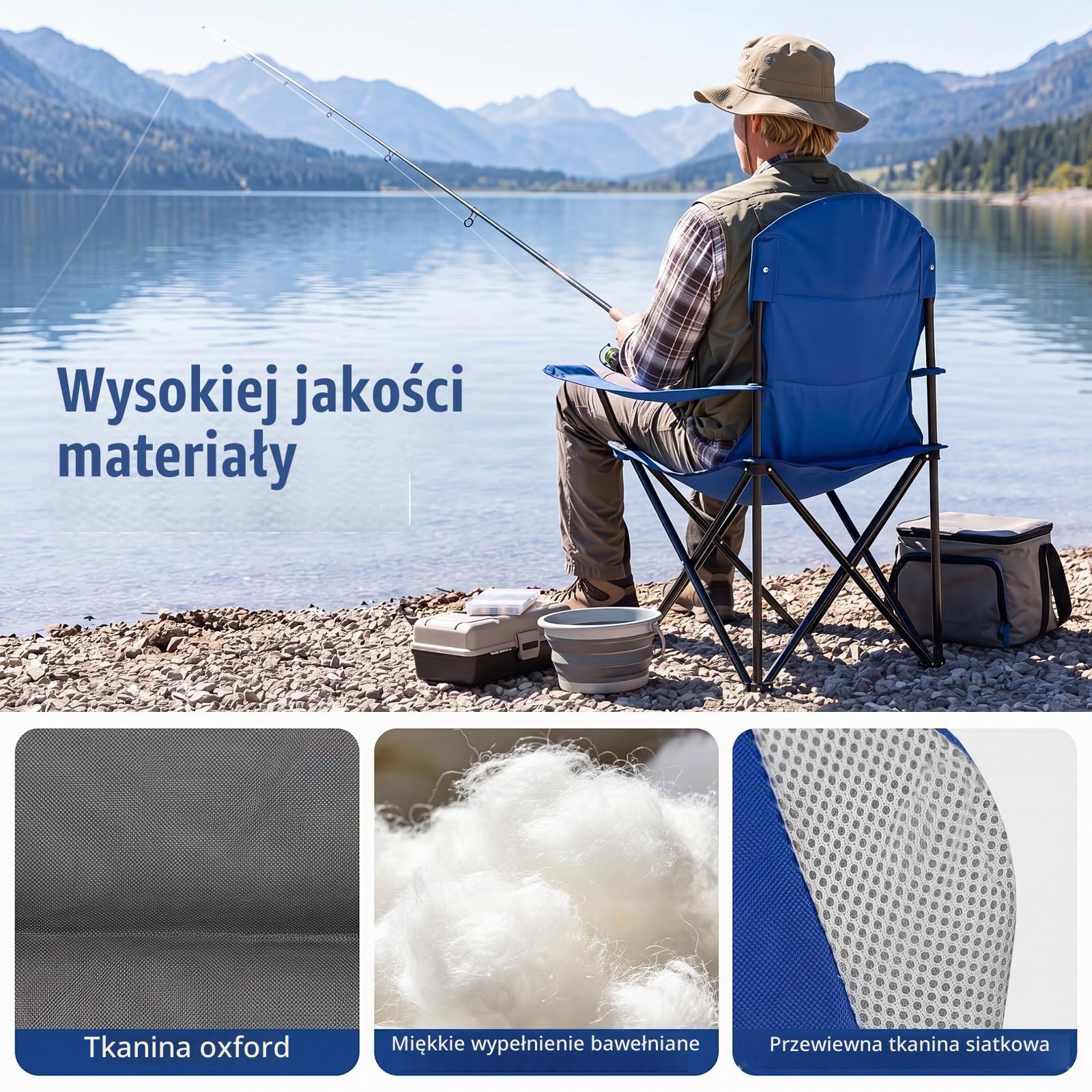 COSTWAY Krzesło kempingowe, składane, XXL, obciążenie 150 kg (niebieskie, 2)