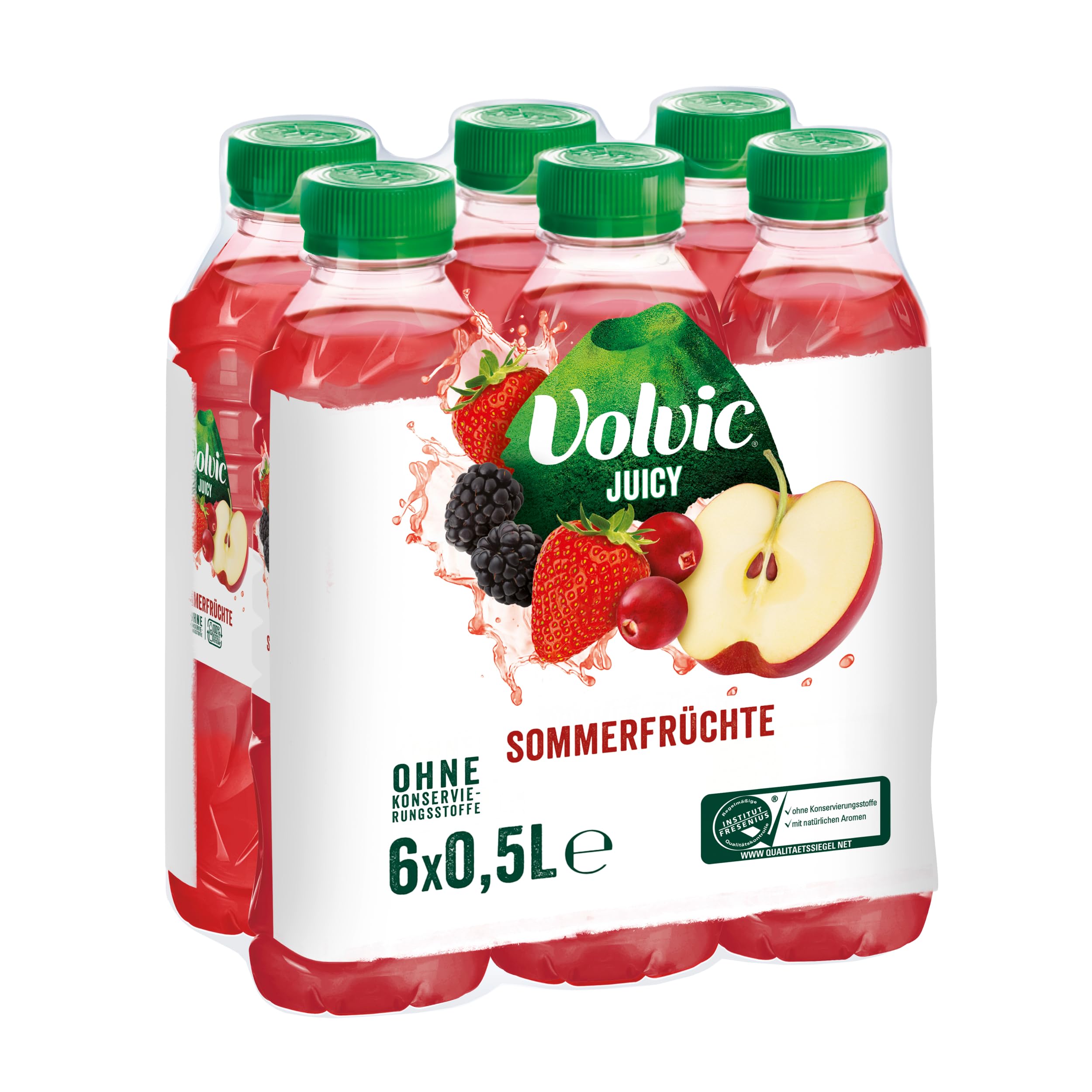 Volvic Juicy Sommerfrüchte – Mit Mehrfruchtsaft aus Fruchtsaft­konzentraten – Nur natürliche Aromen – 6 x 0,5 l (6er Pack)