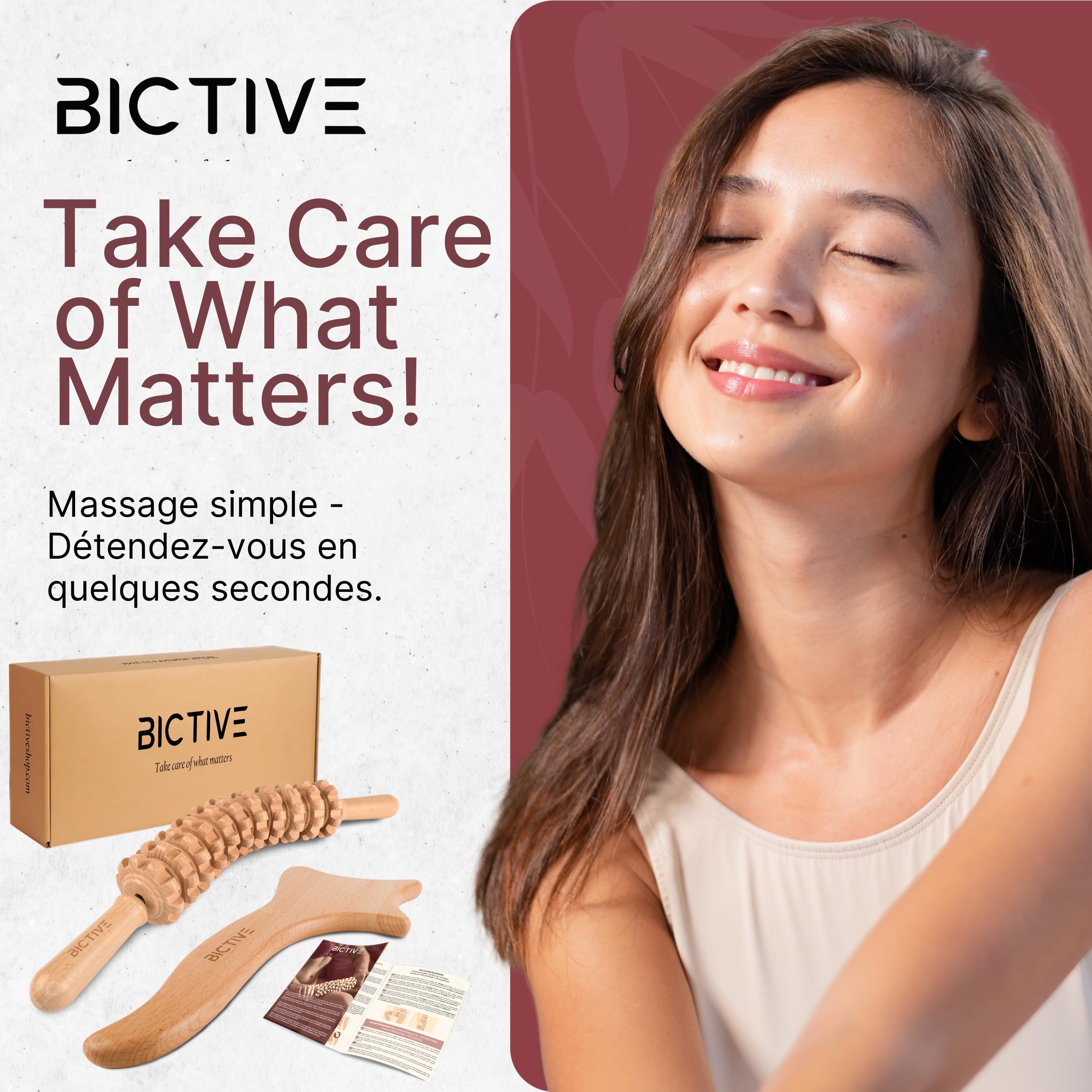 Kit Maderotherapie Professionnelle de Rouleau Courbé et Spatule de Drainage Lymphatique. Masseur Anti Cellulite Gua Sha Corps Palper Rouler Massage Bois Kit Maderotherapie Complet