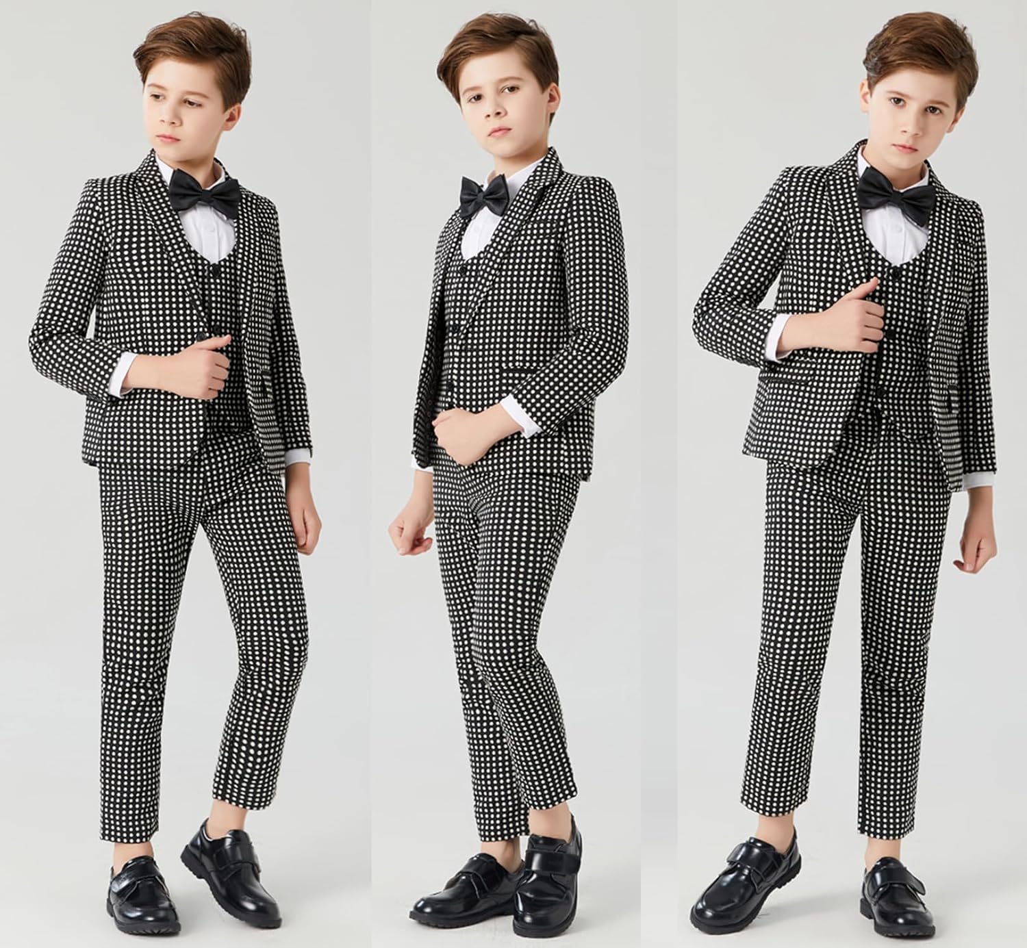 Boy's Polka Dots Three Pieces Banquet Prom Tuxedos Notch Lapel Single Breasted Button Suit