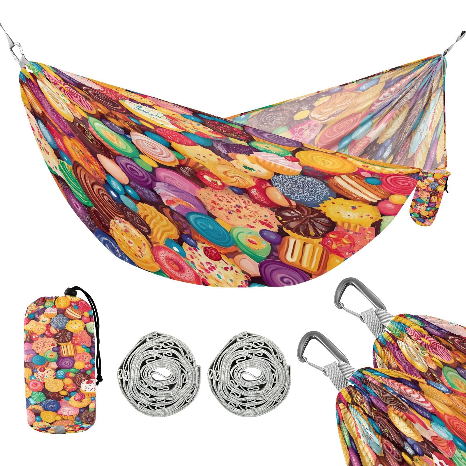ATTX Cupcakes Cookies Camping Hammock - Lightweight & Portable Hammocks, Heavy Duty 330lbs Capacity for Indoor, Hiking, Backpacking, Travel, Backyard, Beach#561