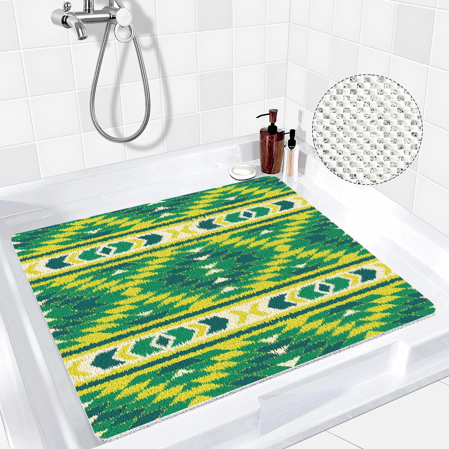 Mateju Alfombra Baño Ducha Cuadrada Antideslizante, Alfombra Baño Interior de Lufa Secado Rapido - Suave y Cómoda para Dentro Duchasalir de la Ducha (Geométrico,60 * 60cm)