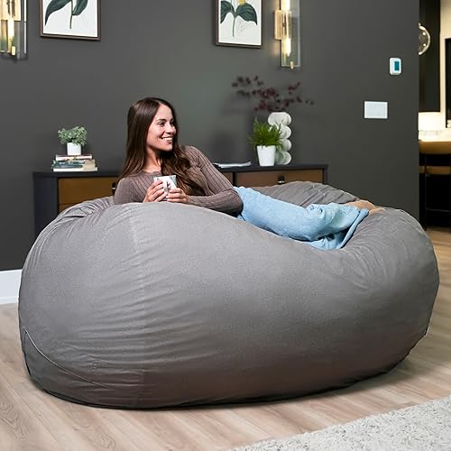 Miniatura 237 de Big Joe Fuf - Puf extragrande (XXL) relleno de espuma con funda extraíble, color niebla Lenox, poliéster tejido duradero, 6 pies, gigante Negro