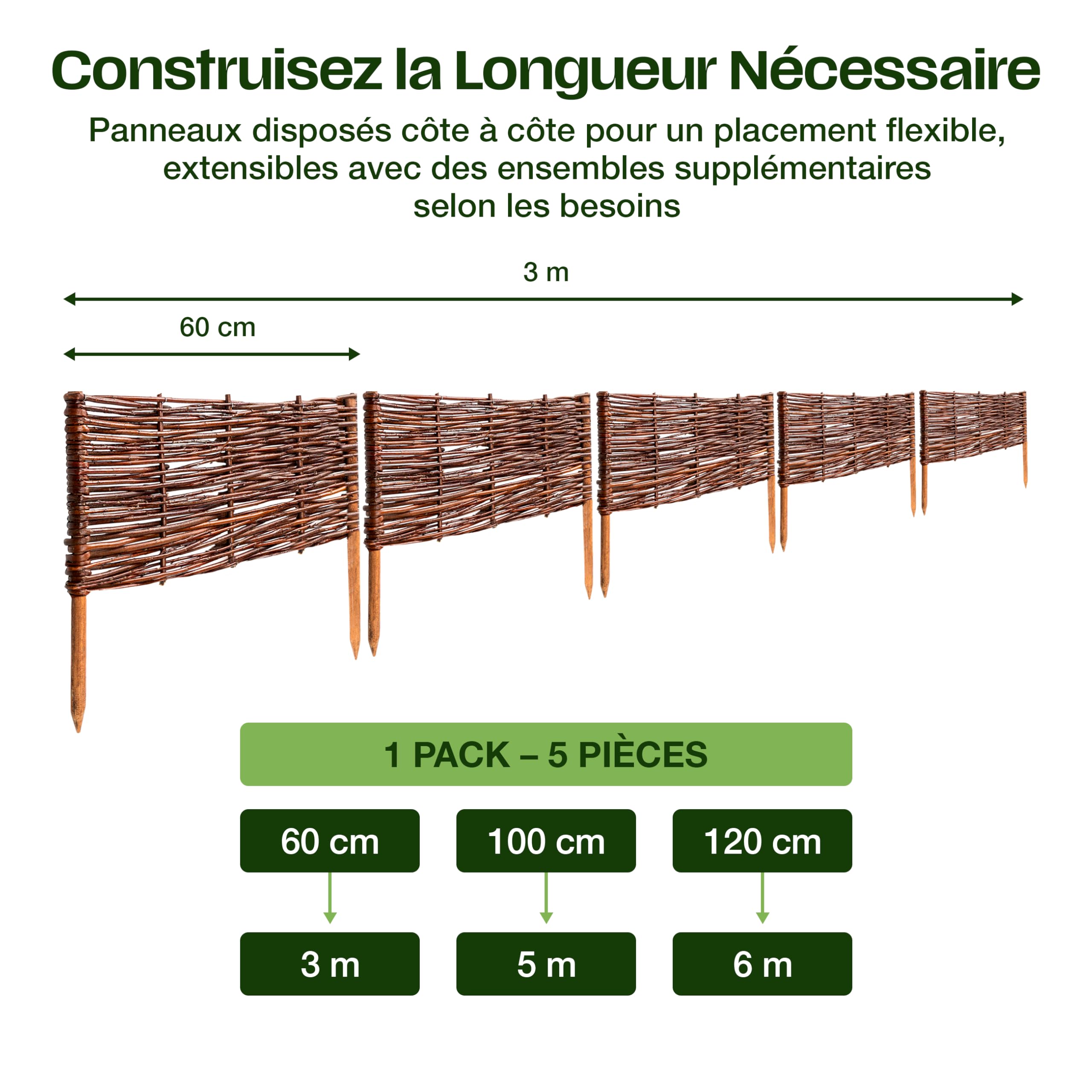 Creative Home Lot de 5 Bordure de Jardin en Saule | 60 x 50 cm (+/- 1 cm)