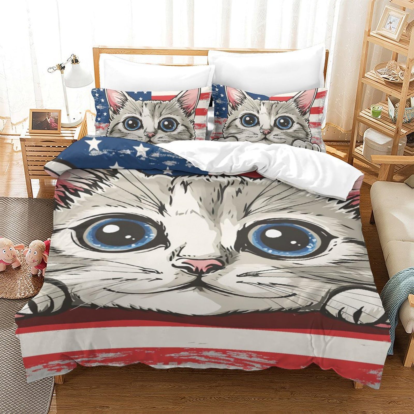 Chat Américain parure de lit 3d 140x200cm en microfibre douce avec taies d'oreiller
