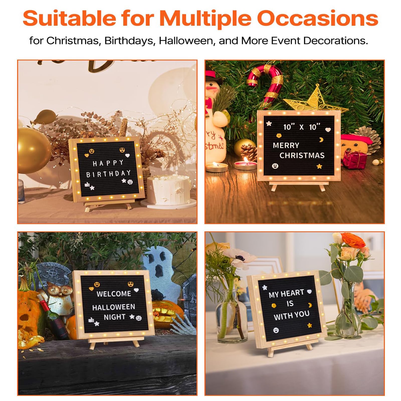 Tableau À Lettres en Feutrine Noire, Lettres Modulables Et Lumineuses (10 X 10 Cm) - Support Ajustable pour Menus, Annonces De Grossesse, De Naissance, Mariages Et Organisation De Fêtes