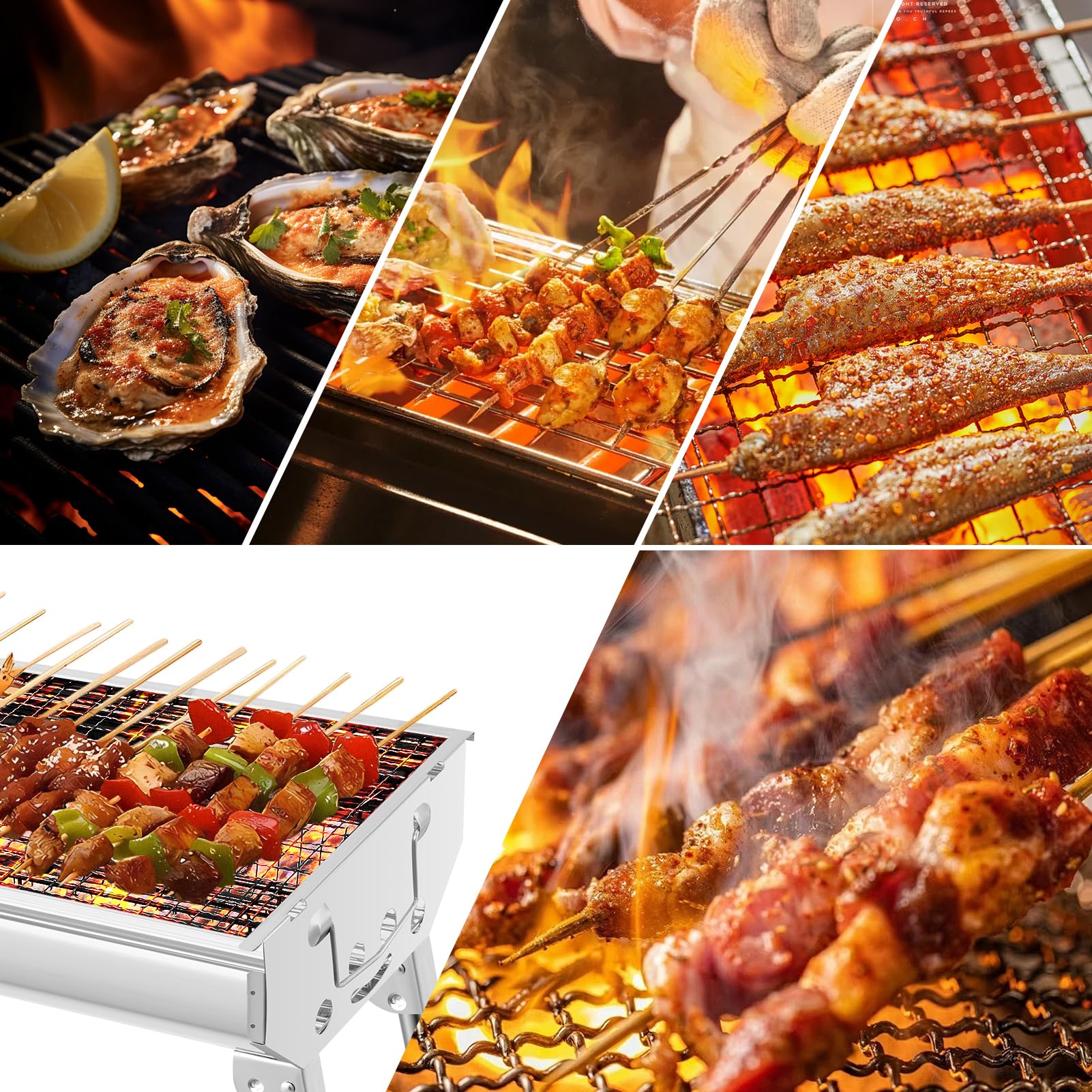 Griglia a carbonella in acciaio inox, compatta, pieghevole, per