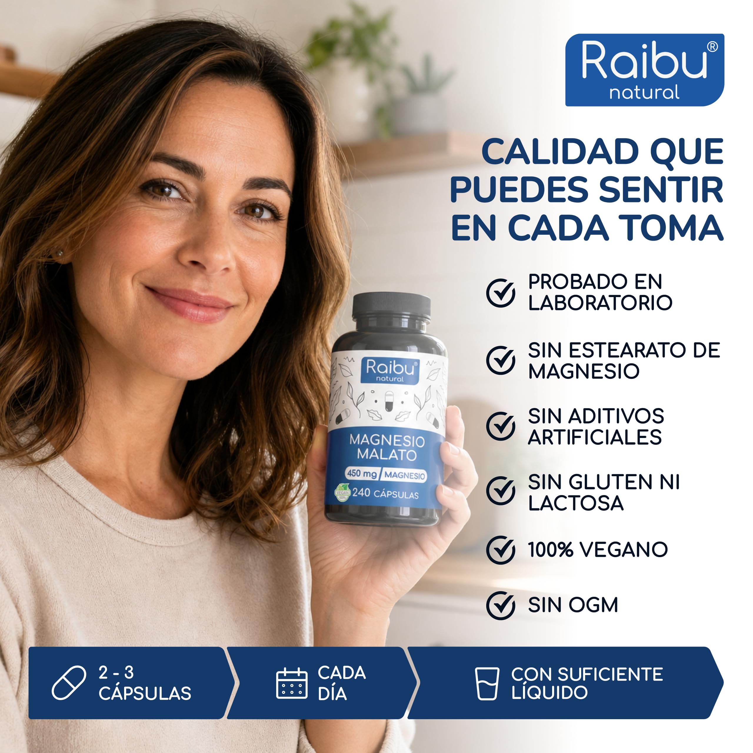 Magnesio Malato 2250 mg al Día (450 mg de Magnesio Elemental) - 240 Cápsulas - Energía, Músculos y Sistema Nervioso - Alta Dosificación y Biodisponibilidad - Sin Aditivos, Sin Gluten