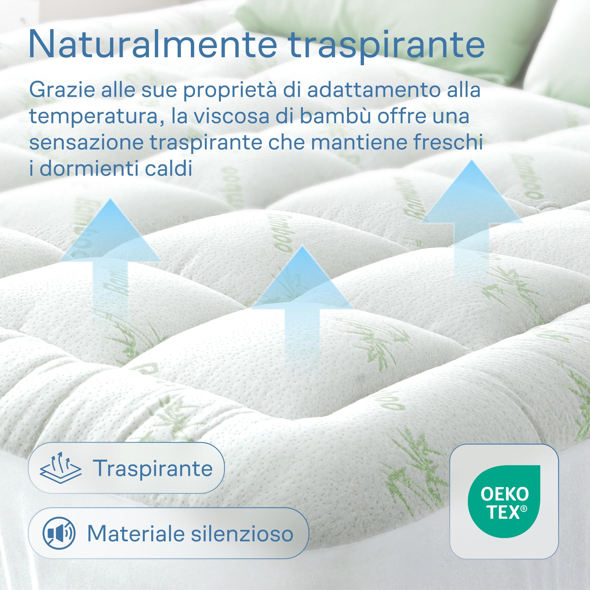 Topper matrimoniale Cloud-Like Comfort - Protezione in viscosa di bambù ultra morbida, traspirante e rinfrescante - 160x190 cm, vestibilità profonda