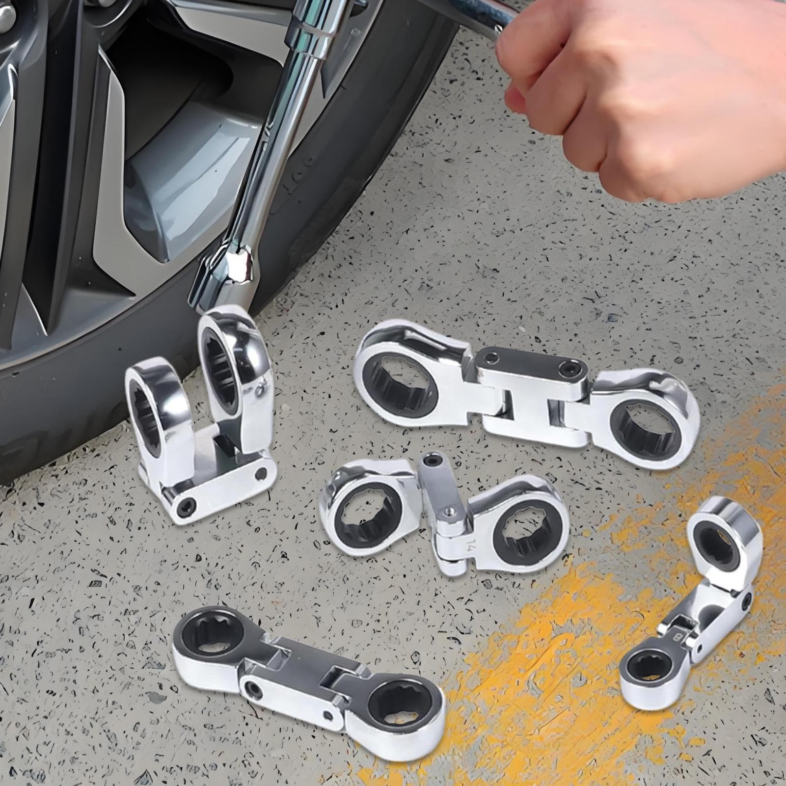 Klucz Grzechotkowy 180° Składany Klucz Teleskopowy 19 mm | 5 Dwukierunkowych Grzechotek Kieszonkowych Z Giętką Głowicą Do Elektryki Serwisu Motoryzacji Budownictwa Elektroniki I