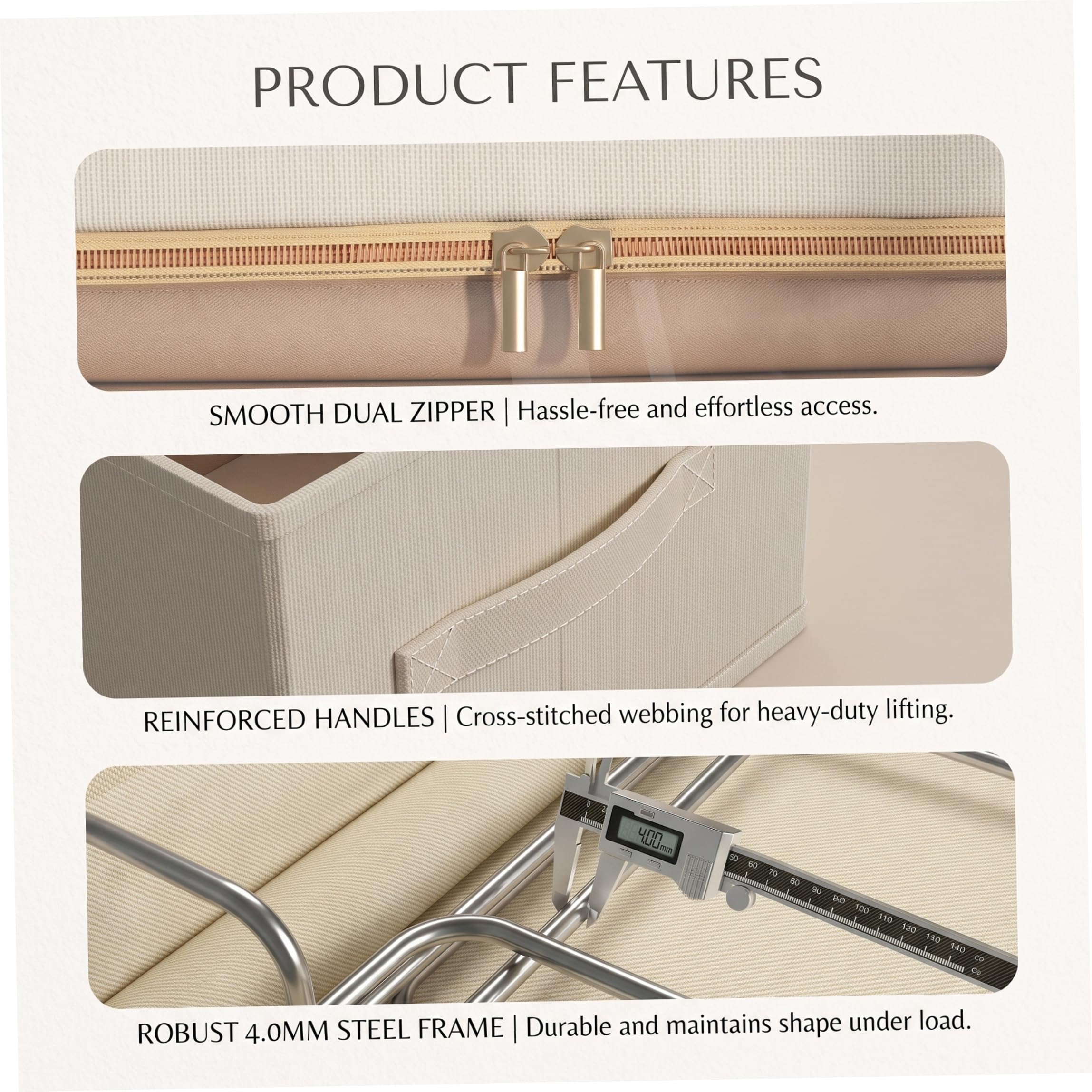 Paquete De 2 Contenedores De Almacenamiento De Ropa, Organizador De Tela con Marco De Acero Plegable De 50 L con Asas, Gran Capacidad para Mantas Y Ropa, Beige