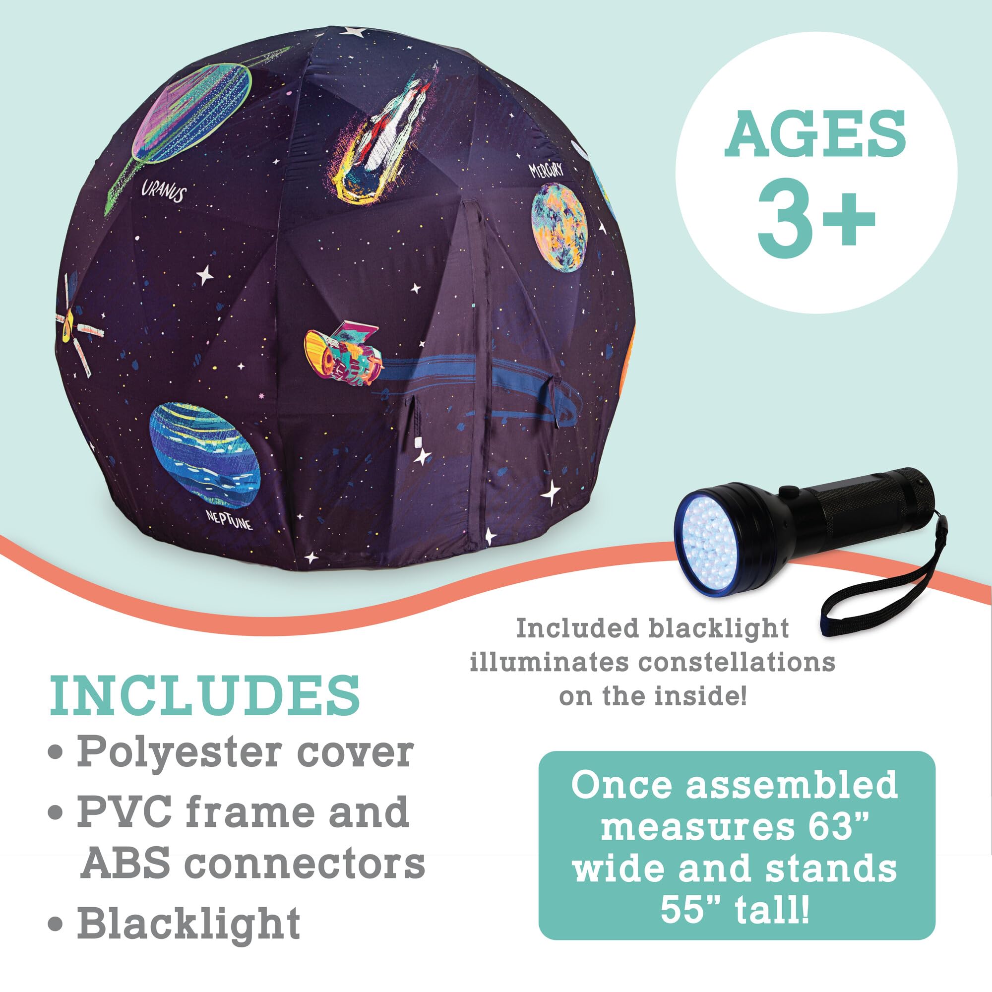 MindWare Oh So Fun! Deluxe Glow-in-The-Dark Space Fort – Glow Fort for Kids & Teens Ages 3 & Up