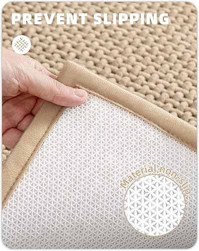 Miniatura 4 de Color&Geometry Alfombra de baño de felpilla beige, antideslizantes, absorbentes, de secado rápido, delgadas, lavables, alfombra de baño pequeña de