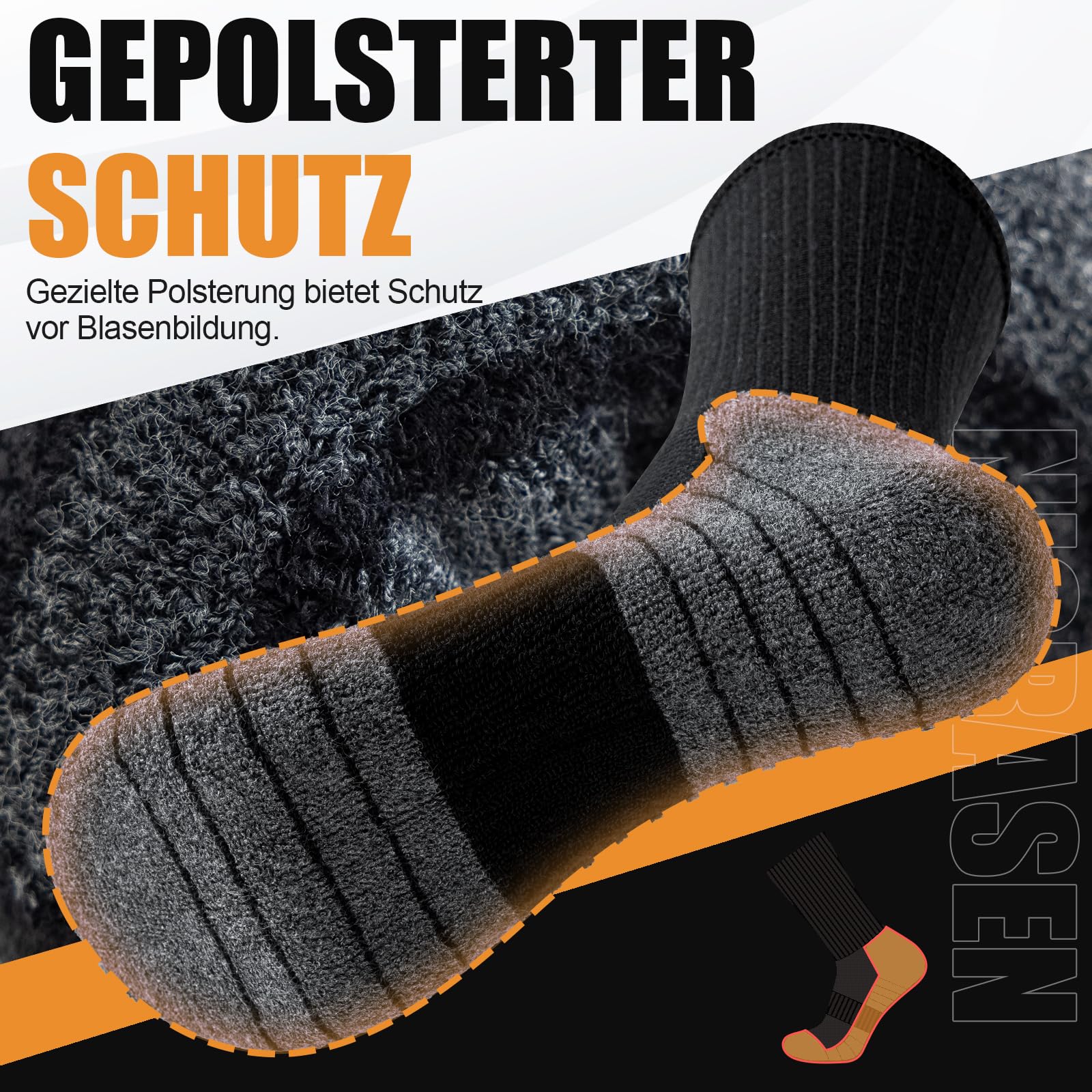 Niorasen Socken Herren Damen, 6 Paar Atmungsaktive Wandersocken Tennissocken Sportsocken, Baumwolle Gepolsterte Hochleistung Laufsocken Arbeitssocken, 43-46 39-42 35-38 47-50