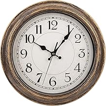 Nicunom 12-Inch Retro Wall Clock, Round Vintage Wall Clocks, Silent Non-Ticking, Classic Decorative Clock for Home Living Room Bedroom Kitchen School Office - Battery Operated