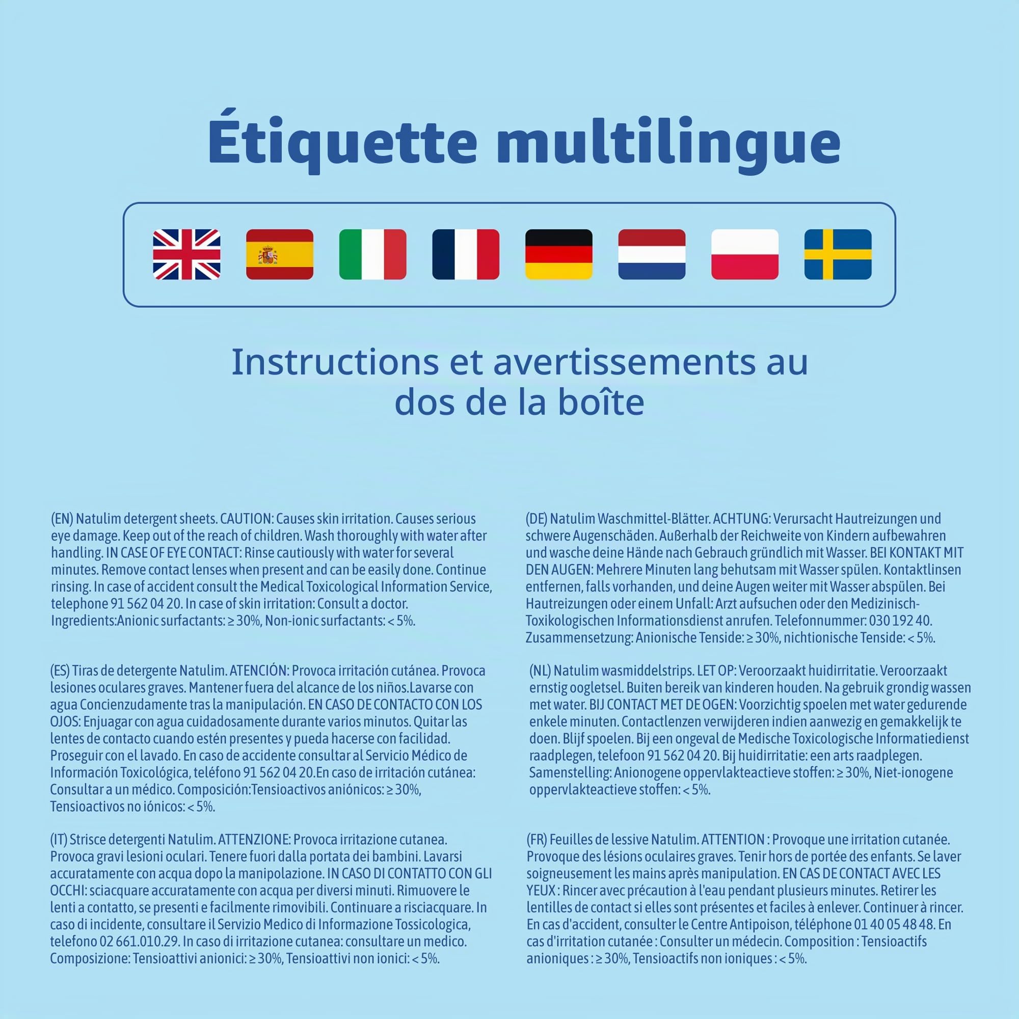 Natulim - Lessive en Feuilles pour machine à laver (360 lavages) - Effet adoucissant, Écologique, Hypoallergénique, Zero Déchet - Vêtement propre et doux (Sans parfum)