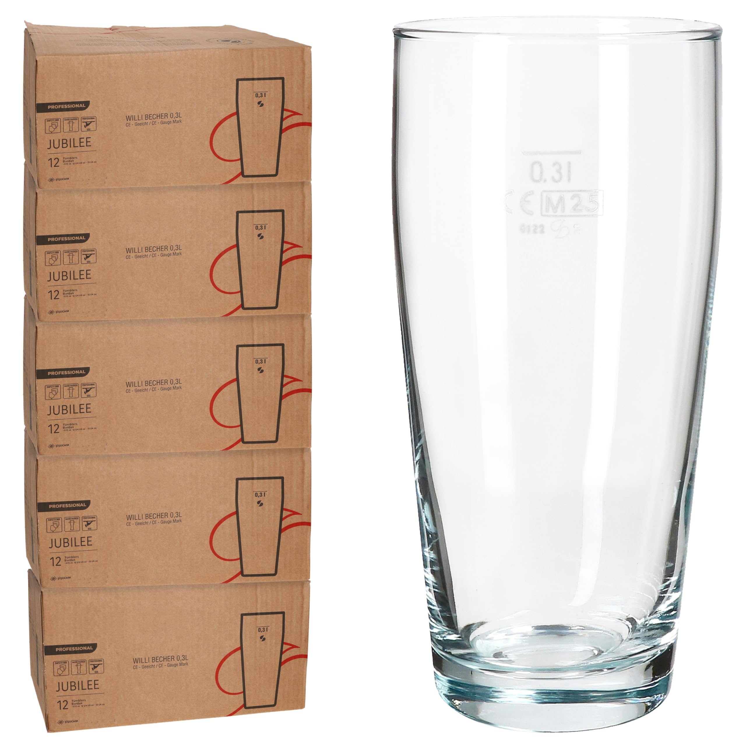 MamboCat Lot de 60 gobelets à bière en verre transparent avec trait de repère - 0,3 l - Parfaits pour la bière, l'eau, les cocktails et les boissons gazeuses - Idéal pour les restaurants, les bars et