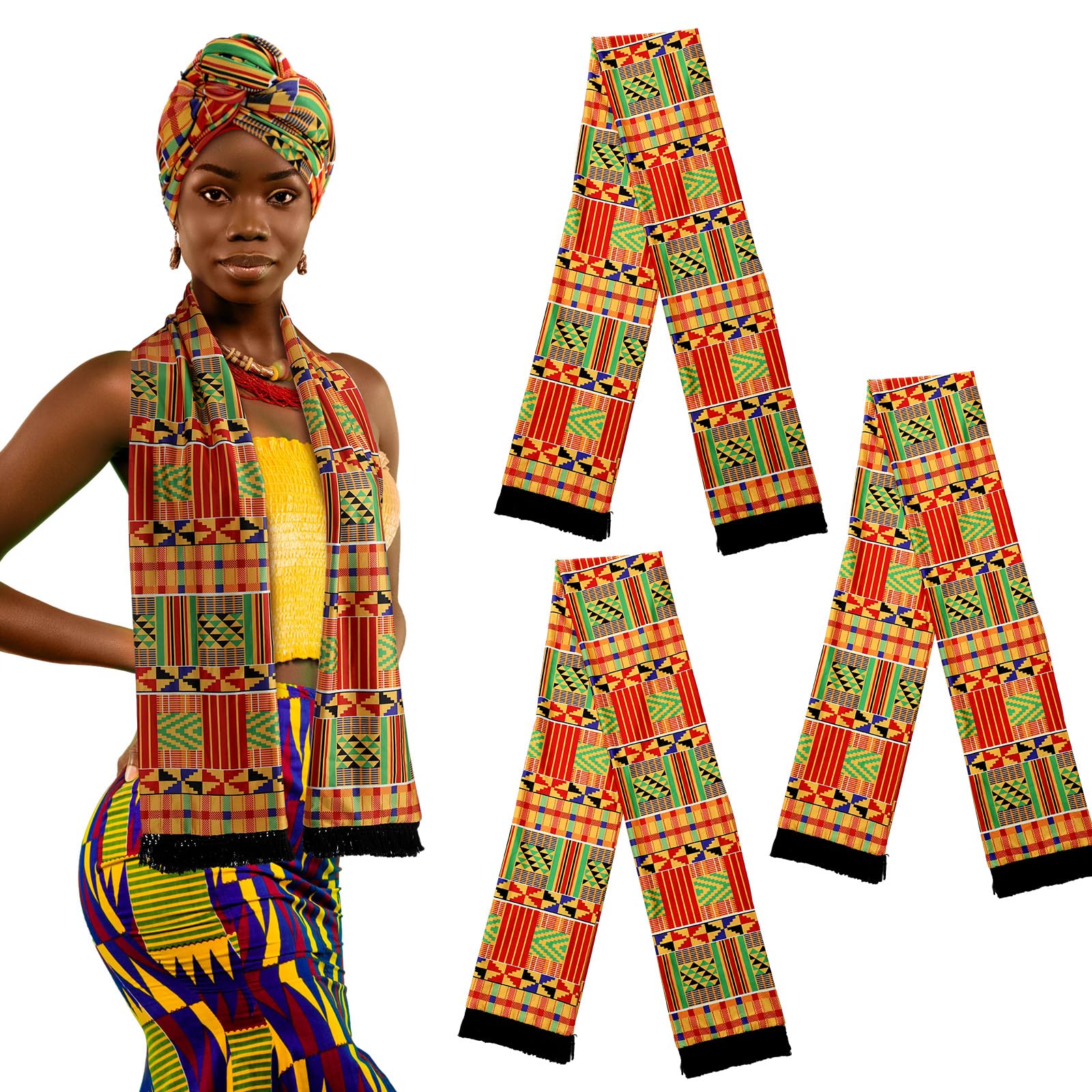 Chuarry African Kente Stole Sash for Women Men African Print Kente Scarf  Clothing for Graduation Africa Black History Month