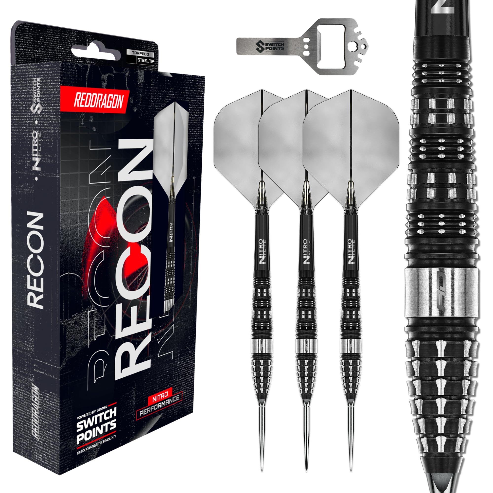 RED DRAGON Darts - Recon Switch Points Series 25g | Powered by Winmau | Parallel | 90% Tungsten Professional Darts - NitroFlite Integrated Flight/Shaft | Darts Steel Tip Dart Flights & Shafts — image 1