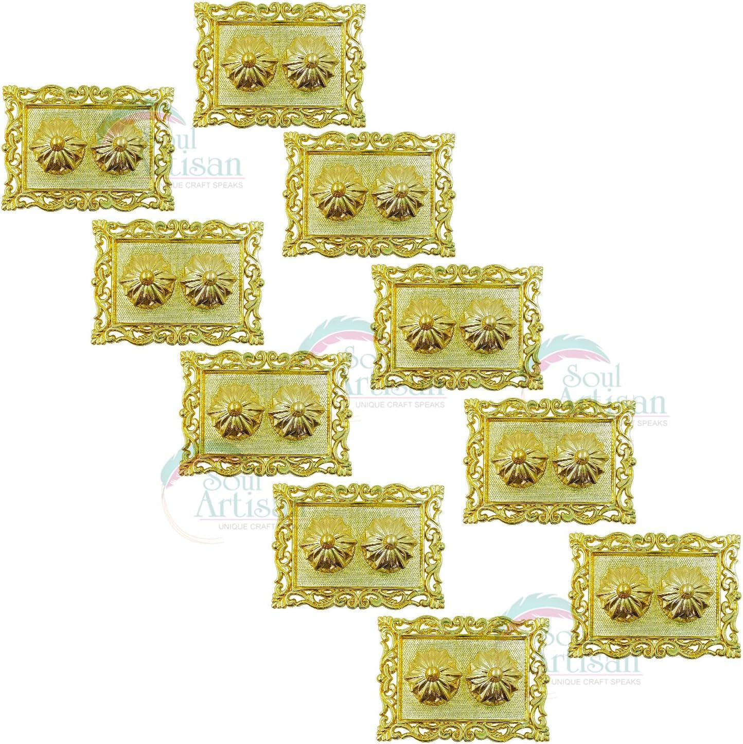 Rectangle Design Double Kumkuma Holder Chimil Box - Plastic Golden Metallic Color(Pack of 10) - Decorative Art Design Tilak Daani, Sindoor for Women Return Gift, Diwali, Weddings, Pooja