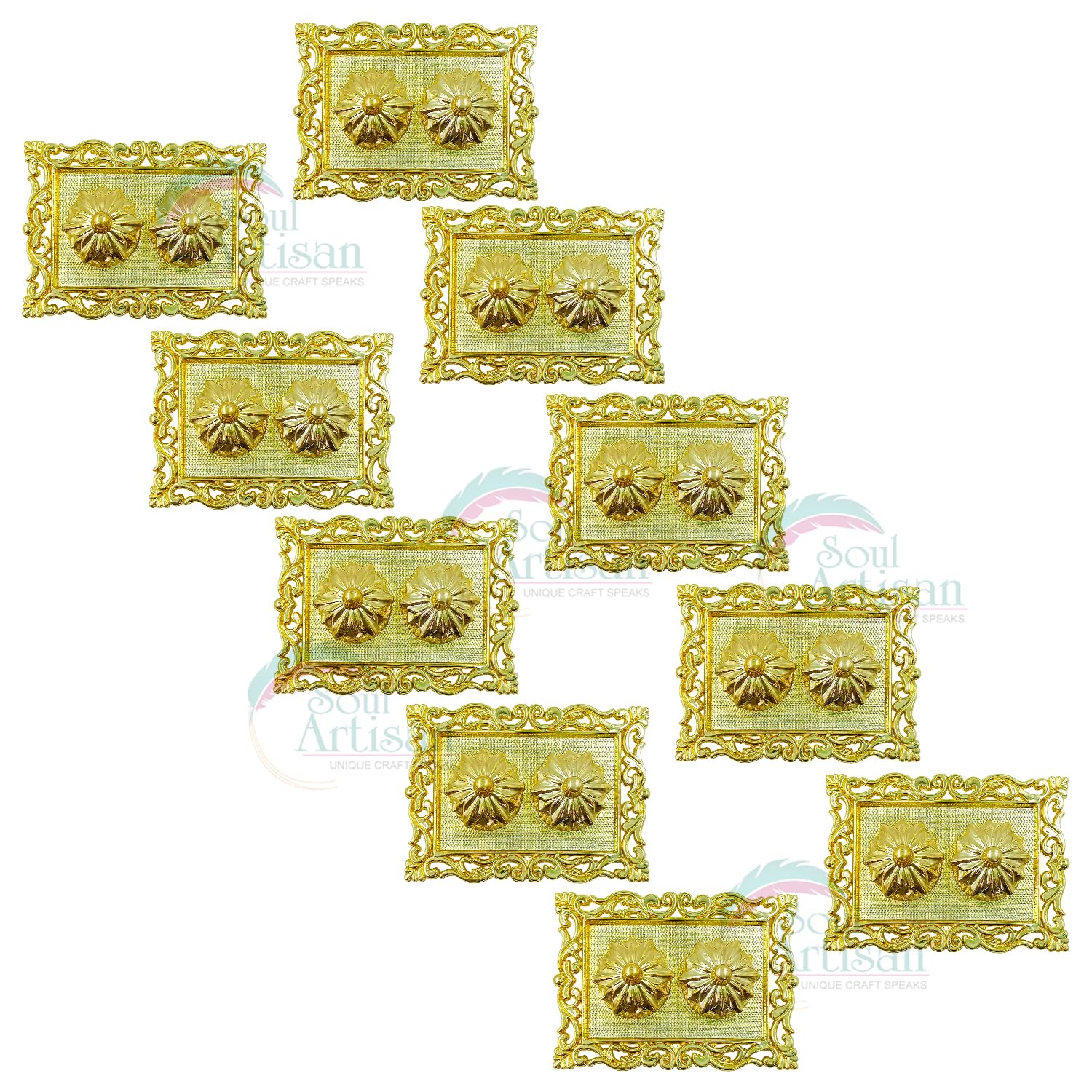 Soul Artisan Rectangle Design Double Kumkuma Holder Chimil Box - Plastic Golden Metallic Color(Pack of 10) - Decorative Art Design Tilak Daani, Sindoor for Women Return Gift, Diwali, Weddings, Pooja