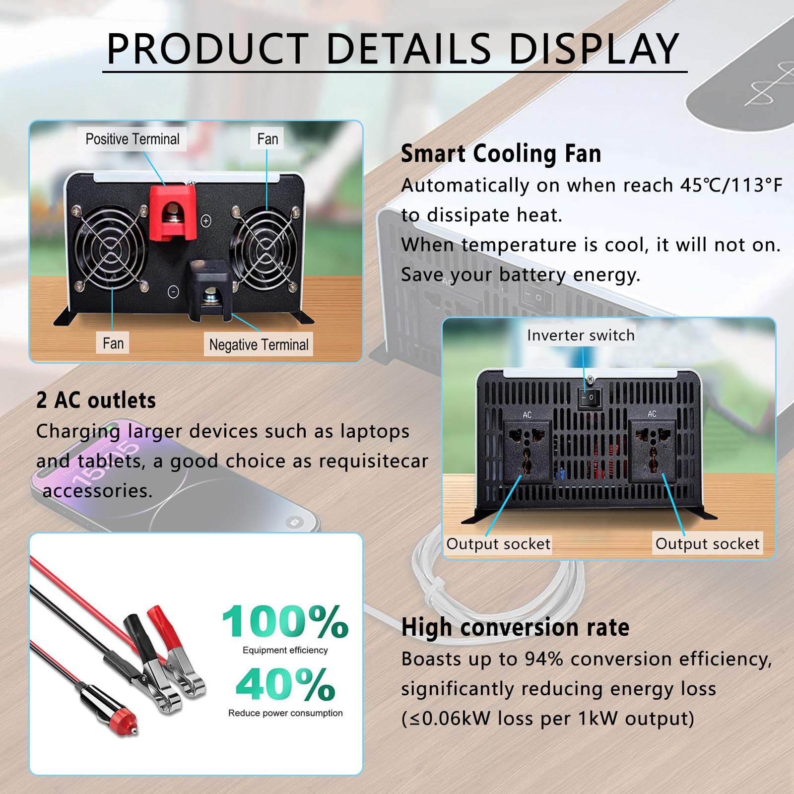 Hochleistungs-Solar-Wechselrichter 5000W-12000W, reiner Sinuswellenausgang, DC 12V/24V/48V/60V/72V/96V auf AC, mit AC-Steckdosen und LCD-Display für Wohnmobil und LKW