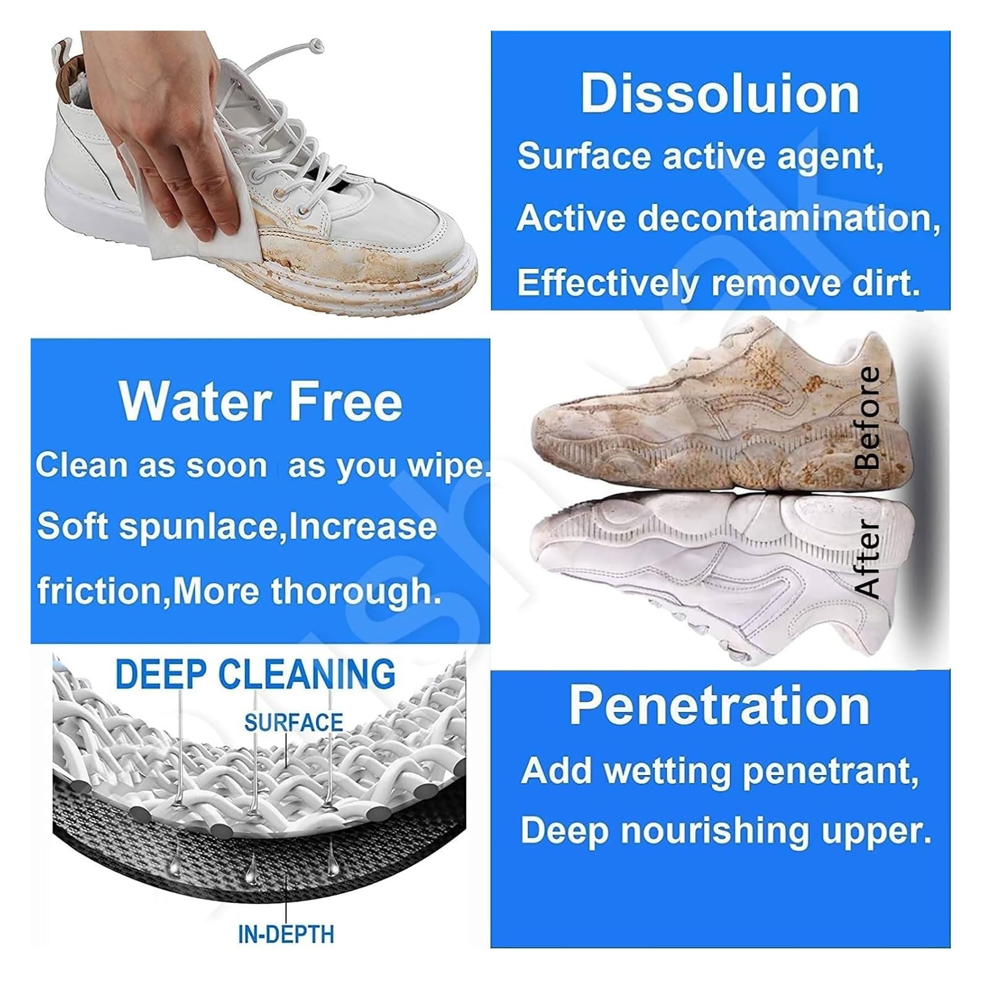 ALOUD CREATIONS Natural Sneaker & Shoe Cleaner Wipes | 1 Packs of 80 | Instant Sneakers Cleaner Wipes | Shoe Wipes Cleaning Kit to Remove Dirt & Stains on Footwear 2