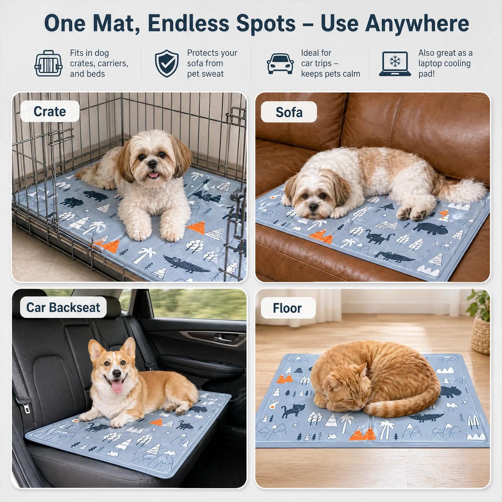 Alfombrilla Refrescante para Mascotas,Manta Refrigerante Perro,Cama Frio Animales Colchon Mascotas para Verano,Alfombrilla Refrescante Cojín de Gel Auto Refrigerante Impermeable-40x50cm/Gris