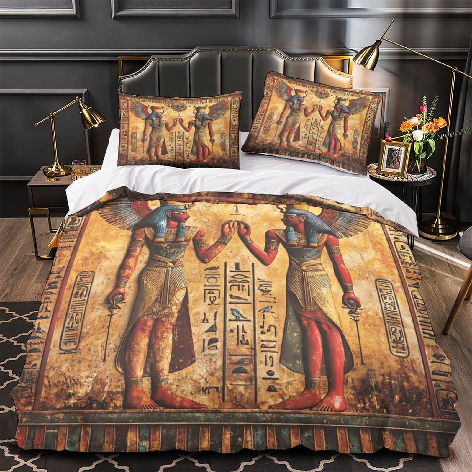 MMDASBVPE Ancient Egyptian Gods Quilt Cover 3D Print Premium 3 Pieces Bed Set Hidden Zipper Duvet Cover Extra Soft Wrinkle-Resistant for Adults Kids Teens Women Youth Teenagers Single（140x200cm）