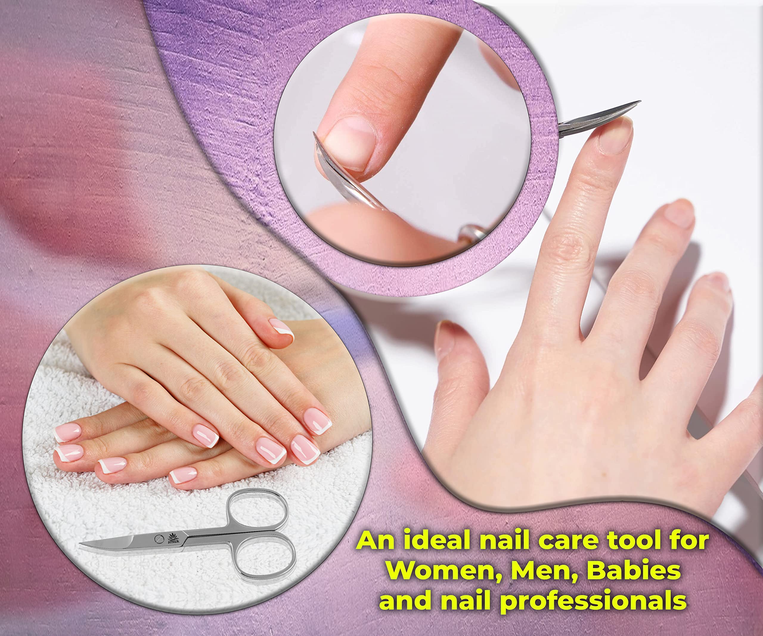 ARSUK Ciseaux à ongles incurvés pour enlever les ongles des doigts et des orteils - Ciseaux à sourcils en acier inoxydable de qualité supérieure pointus
