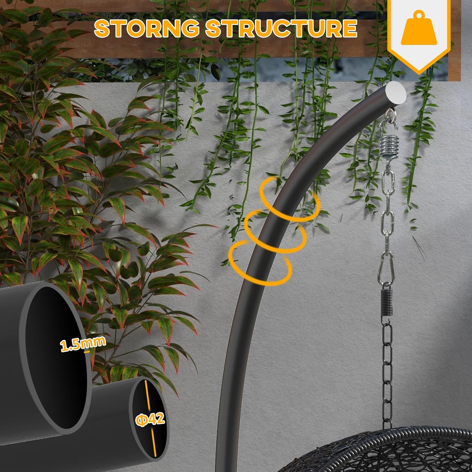 Outsunny Hanging Hammock Chair Stand with Round Base, C Hanging Stand Frame for Hammock Chair, Egg Chair, Porch Swing Chair, Indoor & Outdoor, Black