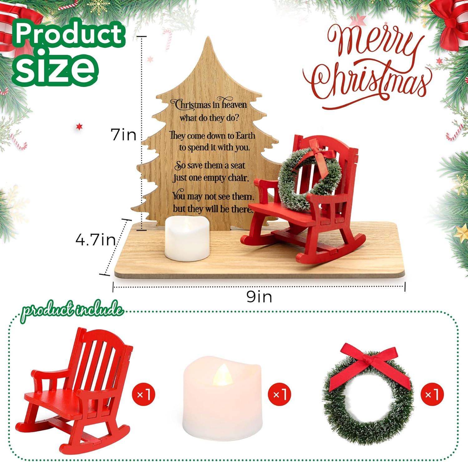 Christmas in Heaven Decoration Christmas Memorial Candle Holders Rocking Chair Ornament Save A Seat Memorial Gift Xmas Decor