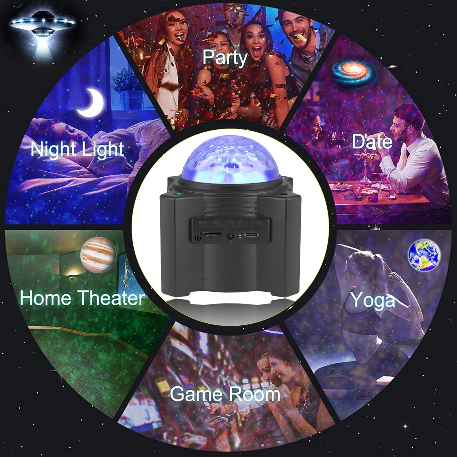 Światło projektora, projektor Led Starry Star Light, zmiana koloru z głośnikiem muzycznym Bluetooth i pilotem i zegarem na lampkę nocną 3 w 1 Kids Adult Gift Party Urodziny Wystrój sypialni