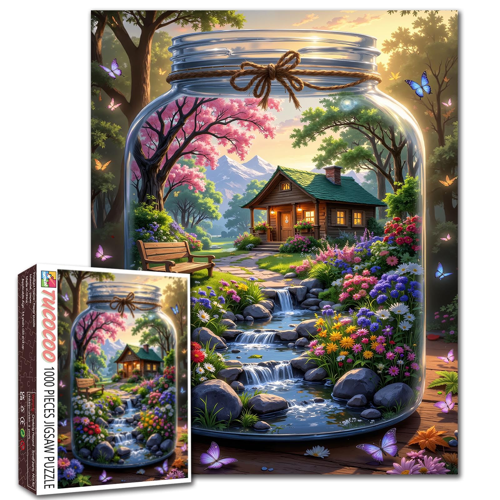 Cottage Garden Jigsaw Puzzles 1000 Piece for Adults World in Bottle Puzzles Nature's Dream Gift Puzzle for Home Decoration Gifts Family Fantasy Forest Puzzle Perfect for Game Nights 19.7" x 27.6 "