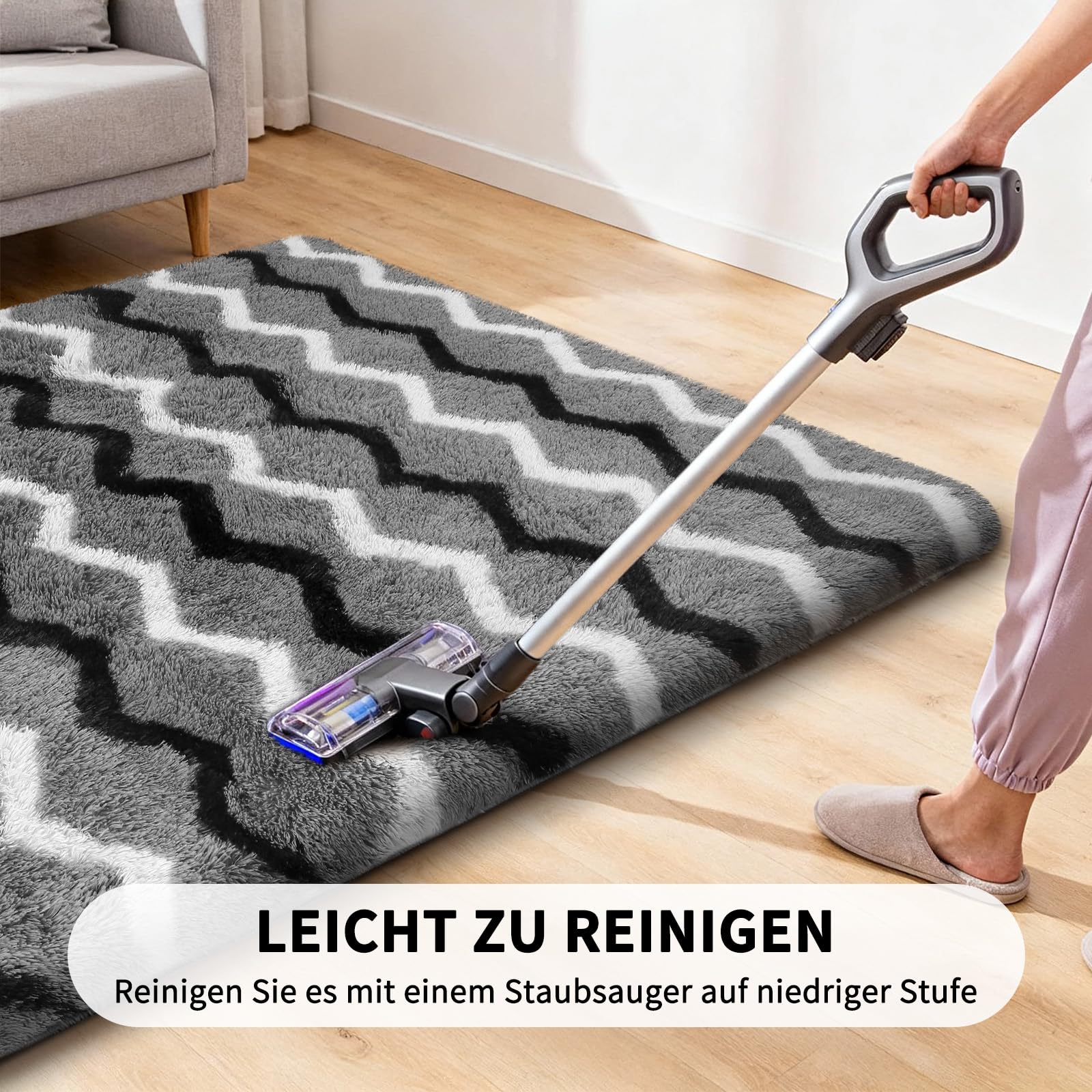 Treeboy Hochflor Teppich Wohnzimmer 240X300Cm Großer Schwarz Grau Und Weiß.