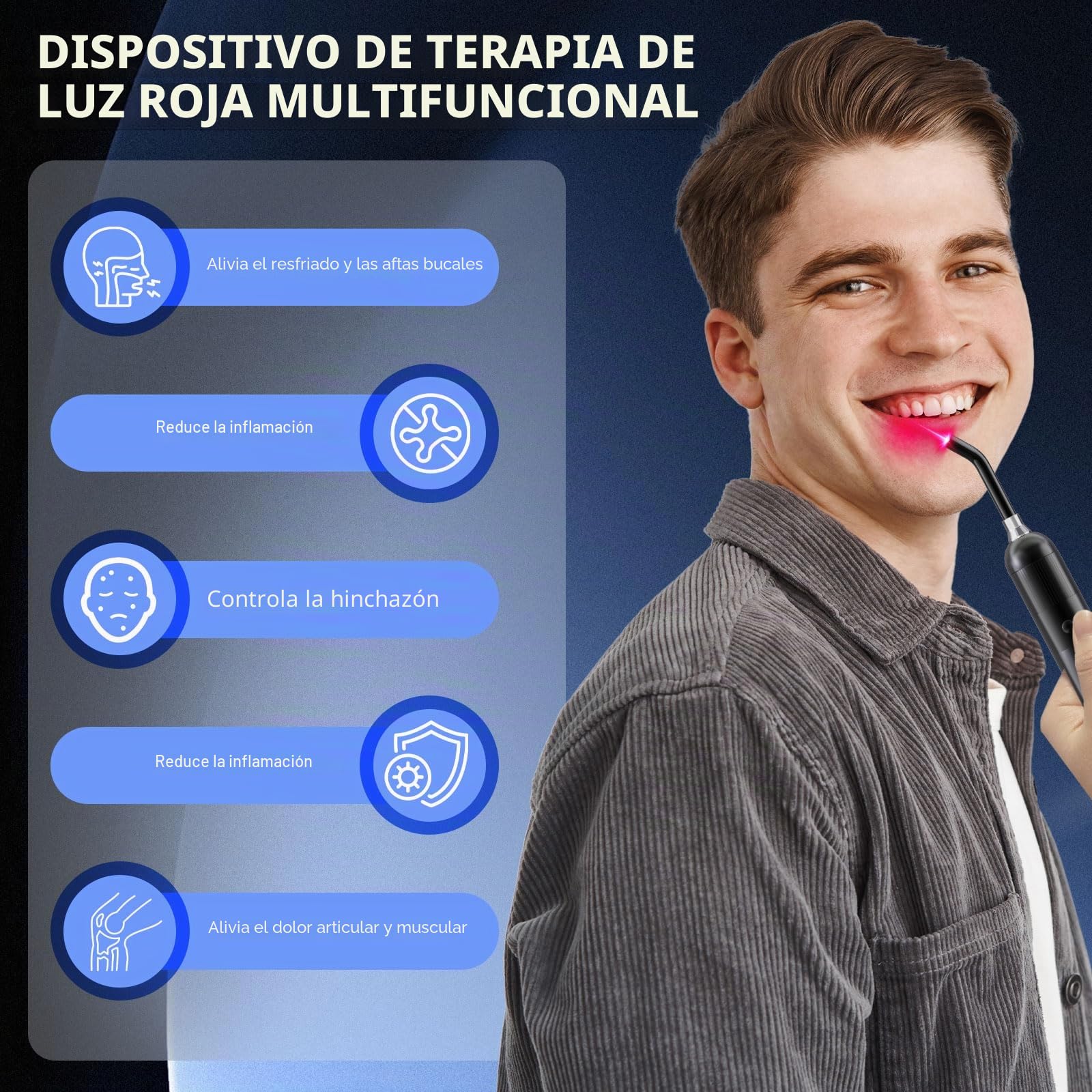 Dispositivo de terapia de luz roja para herpes labial, dispositivo de terapia láser frío 3 en 1, dispositivo de terapia con láser frío, dispositivo azul para boca, nariz, orejas, rodillas, pies y