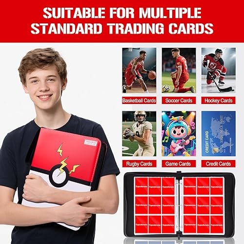 Miniatura 6 de Carpeta para tarjetas de 1800 tarjetas, 9 bolsillos, carpeta de tarjetas coleccionables con cremallera de alta calidad, carpeta de doble cara de