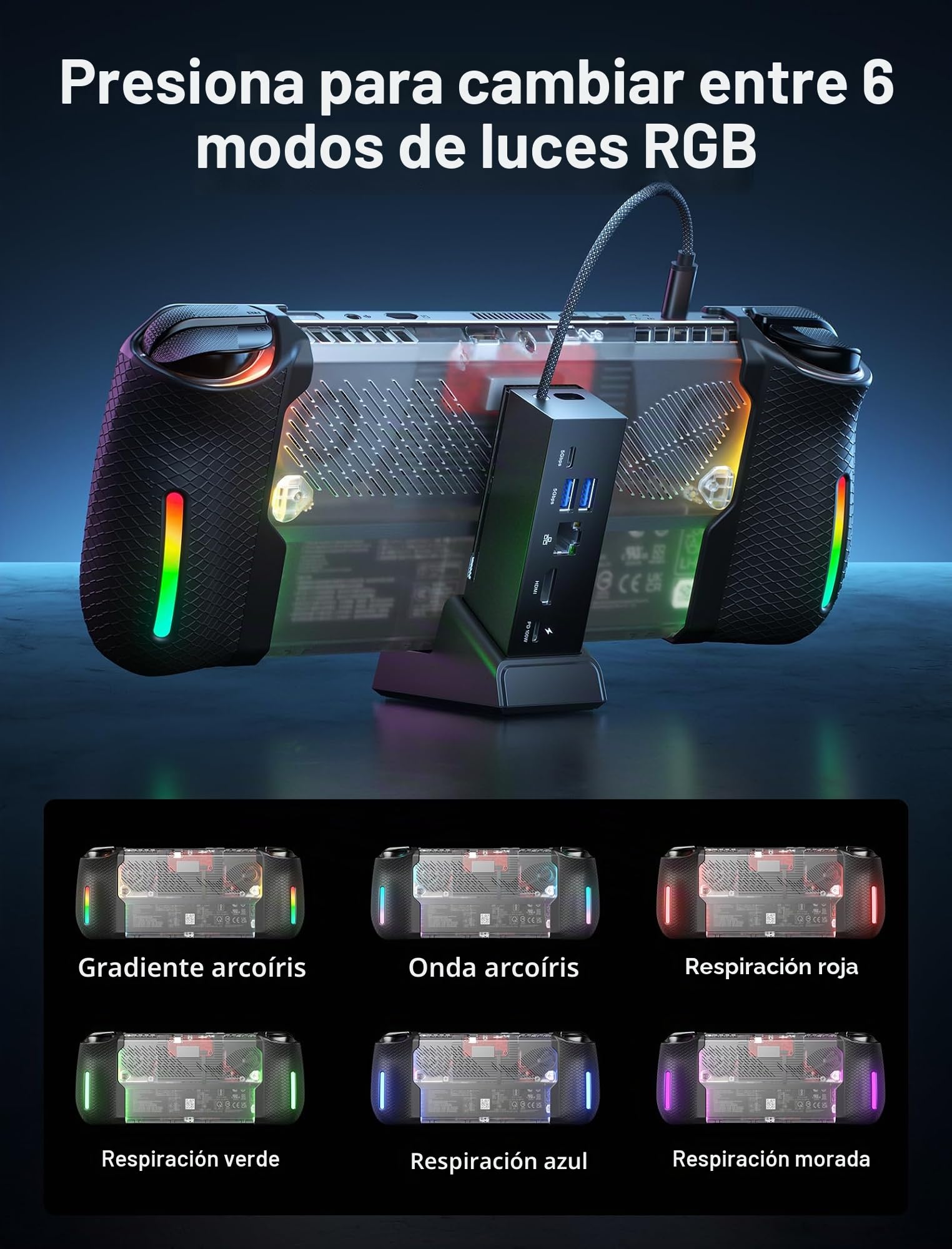 JSAUX Placa trasera RGB compatible con ROG Ally X, carcasa con agarre de silicona y módulo de refrigeración