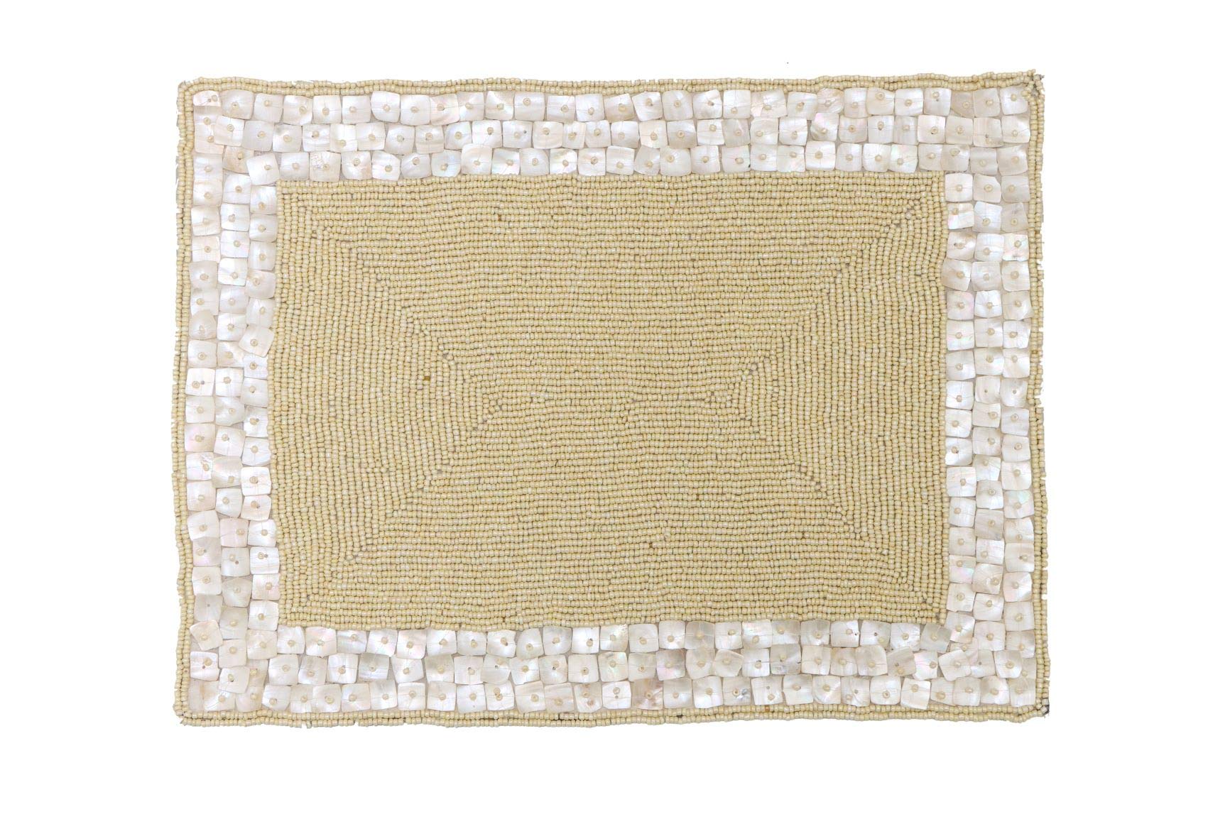 Fli HautFliHaut® Handcrafted Beautiful Beaded Placemat/Tablemat (12 * 16 Inches) (Ivory Shells Rectangle)