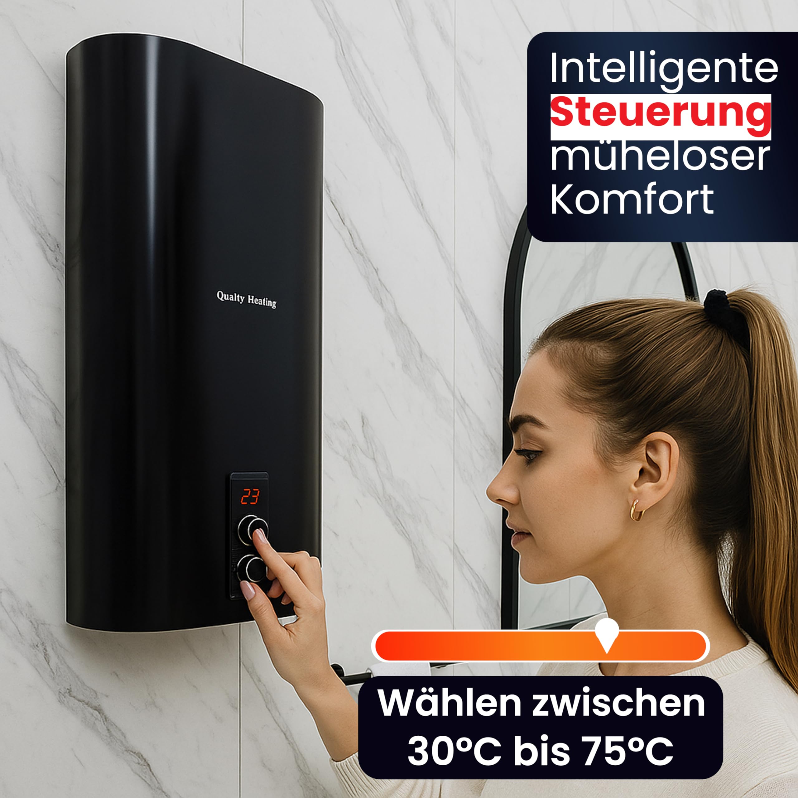 Calentador de agua eléctrico 80L WiFi con control digital – Quality Heating 2000W, termo eléctrico mural, depósito aislado, ideal para baño, cocina y uso doméstico