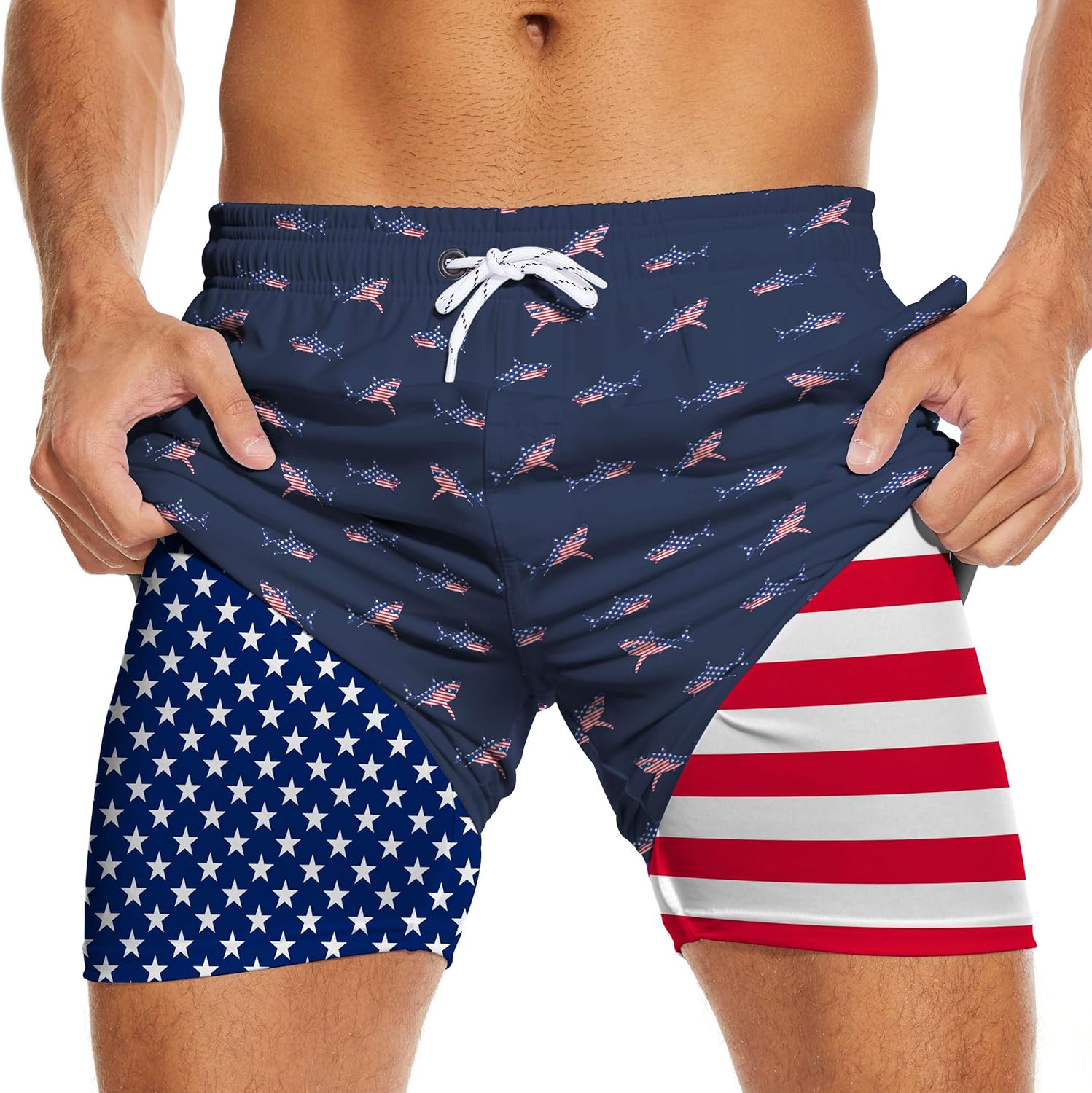 Men's Swim Trunks with Compression Liner 5" Inseam Mens Quick Dry Board Shorts with 4 Pockets for Beach Vacation