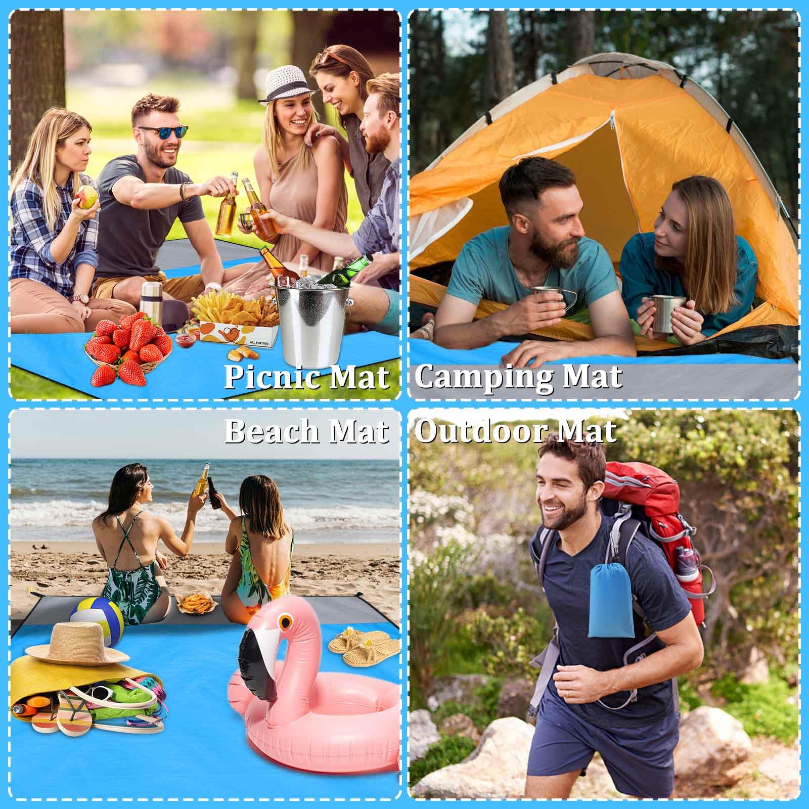 Tappetino Spiaggia Antisabbia Poliestere Pieghevole 200x210 cm con Chiodi e Tasca
