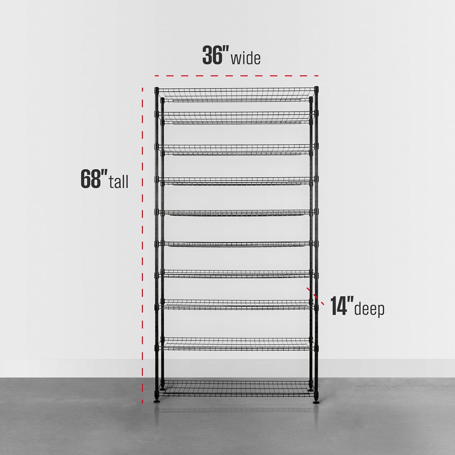 SafeRacks 10-Tier Shoe Rack - Black, Large Shoe Storage Organizer, 60 Pair, Heavy Duty Shoe Stand with Vertical Free Standing Shoe Shelf, Perfect for Entryway, Closet, Garage, & Bedroom Storage