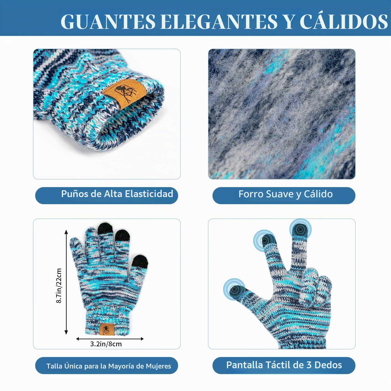 Conjunto Bufanda y Gorro y Guantes Táctiles Mujer Invierno Gorro Bobble