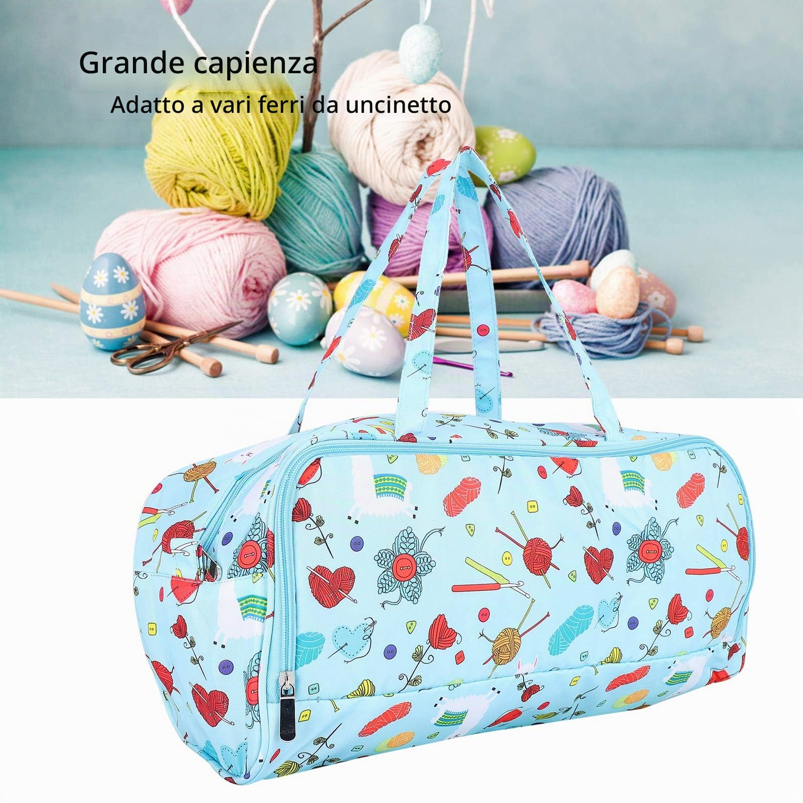 Tyenaza Borsa per Lavori a Maglia, Borsa per Riporre i Filati, Borsa a Punto Croce, Borsa per la Conservazione del Filato, Ferri da Maglia, Uncinetti e Altri Accessori, Large