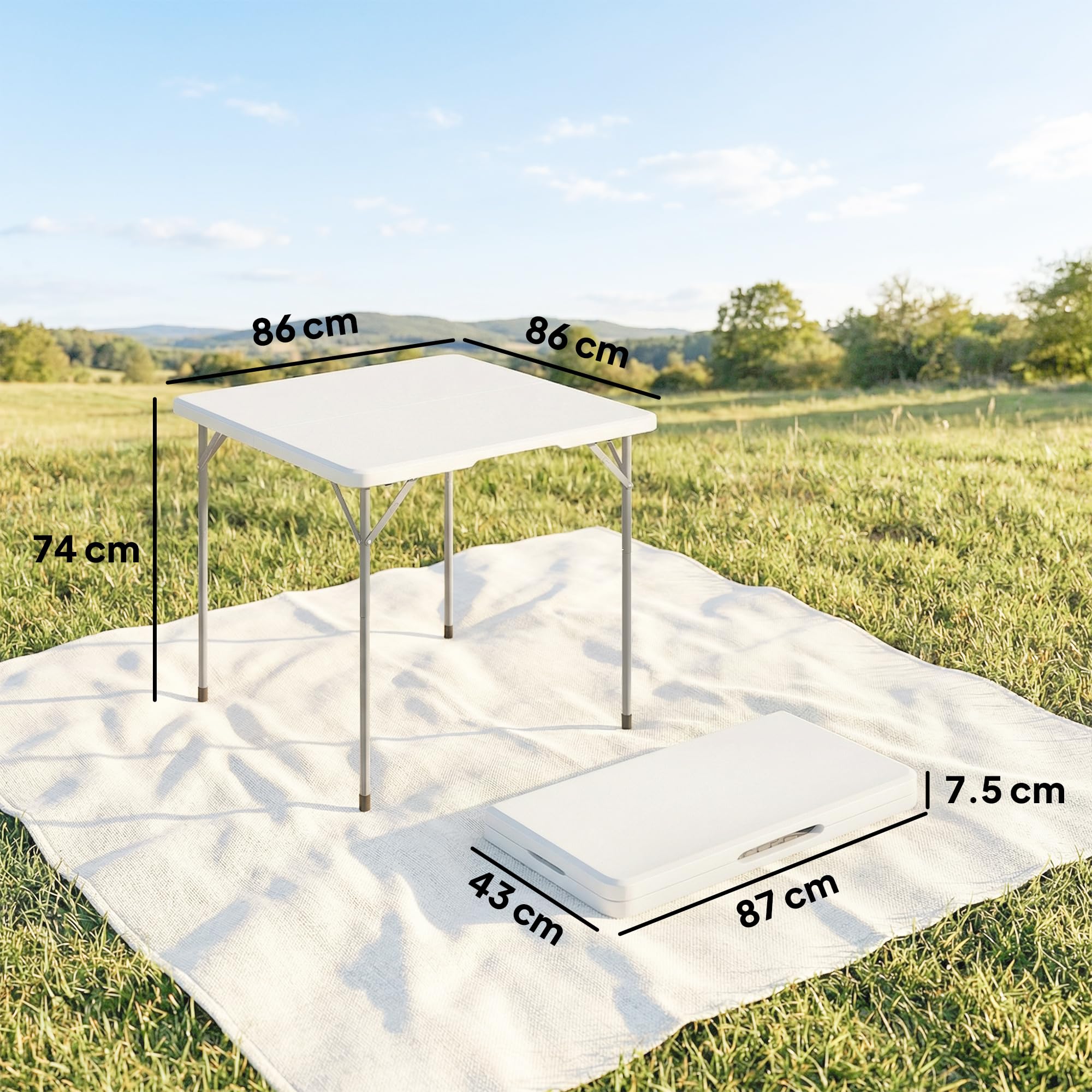 Outsunny Tavolo da Campeggio Pieghevole Quadrato 86x86x74 cm Bianco