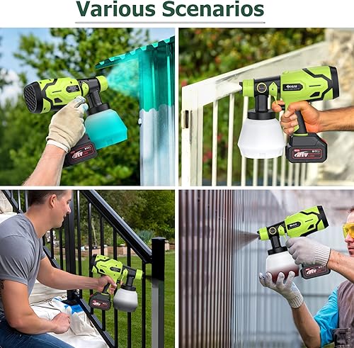 Miniatura 6 de JiGiU Pistola pulverizadora de pintura inalámbrica HVLP, pistola de pulverización eléctrica de 300 W/33.8 fl oz/6 boquillas/3 patrones de