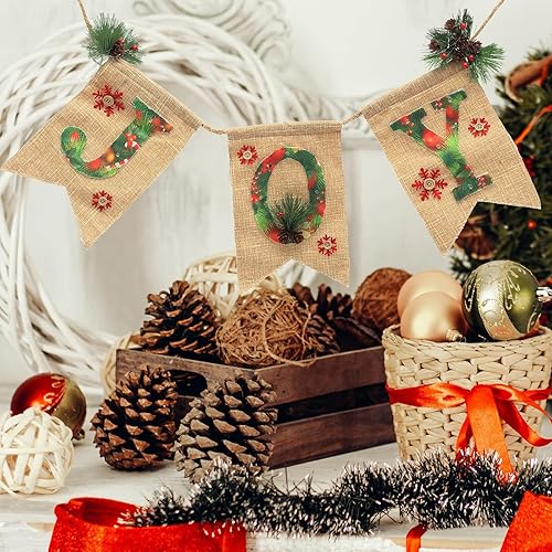 Miniatura 9 de Toyvian Cartel de lino brillante para fiesta de Navidad con letras de alegría, decoración de guirnalda de Navidad para uso festivo en interiores,