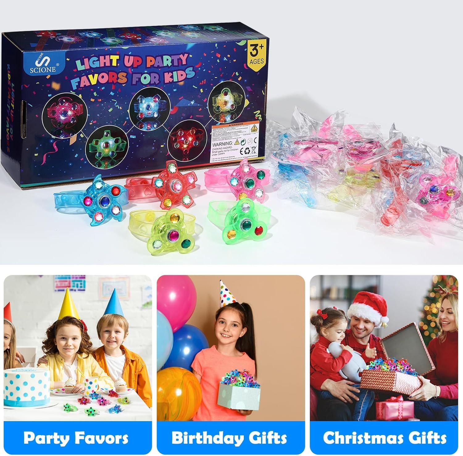 SCIONE 48 Pack LED Light Up Fidget Spinner Bracelets, Glow in The Dark Party Favors for Kids 4-8 8-12, Treasure Box Toys, Birthday Gifts, Carnival Prizes, Goodie Bags Stuffers for Kids - Image 3