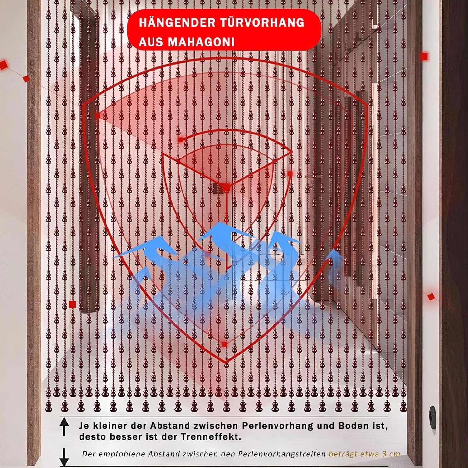 Tenda con perline in legno, senza trapano, perline di cristallo decorative per finestre e balconi, facile da installare, divisorio per soggiorno e porta
